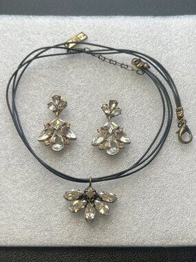 TOVA Canadian Designer Multi-Strand Cord Choker & Crystal Cluster Earrings Set